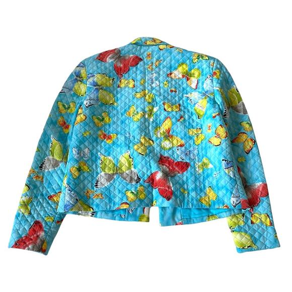 Maggy London Quilted Butterfly Jacket Silk Lined Aqua Button Vintage 1990s 4 EUC - Picture 13 of 14